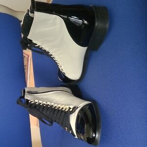 Elegant Black and White Lace-Up Women's Boots